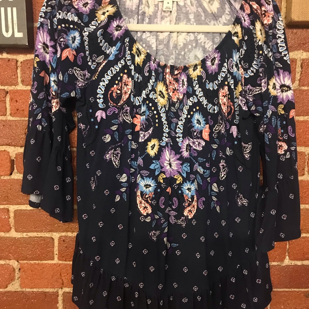 Blue boho style top.